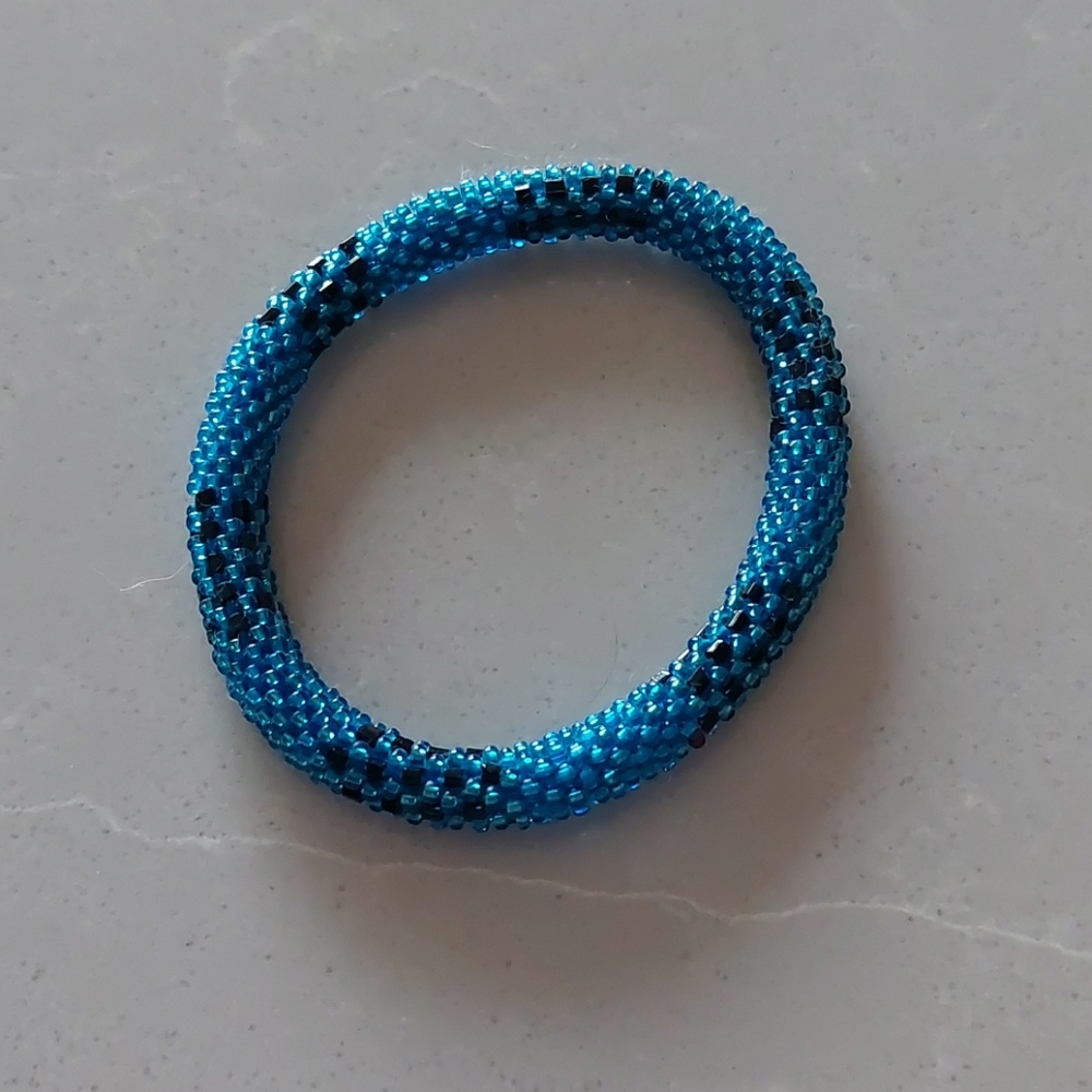 Blue and Black Beaded Bracelet
